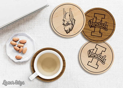 LazerEdge Idaho Vandals Wooden Coaster Set - Maple Wood - Officially Licensed Product - 4-Pack