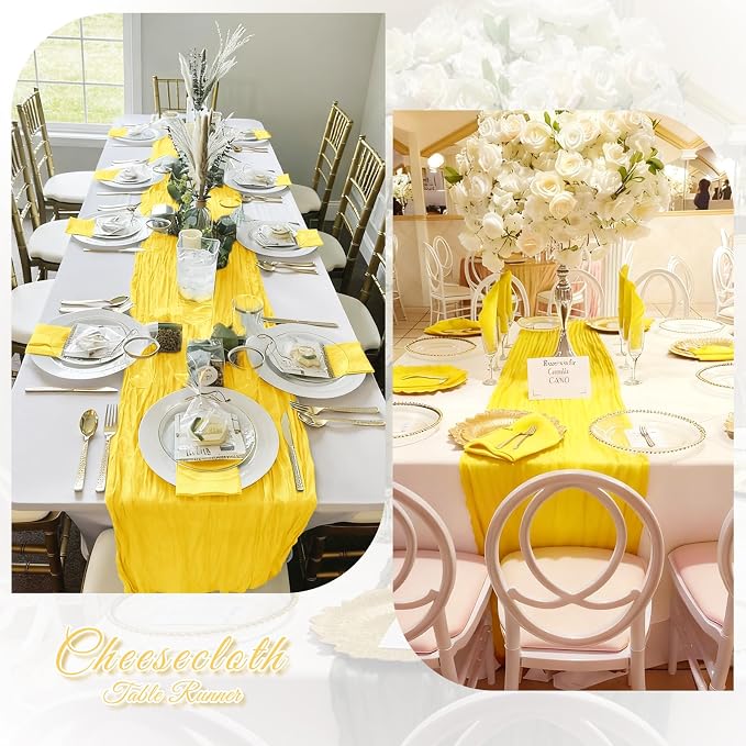 6 Pack Lemon Yellow Cheesecloth Table Runner, 17 x 108 inch, Semi Sheer Boho - Image 6