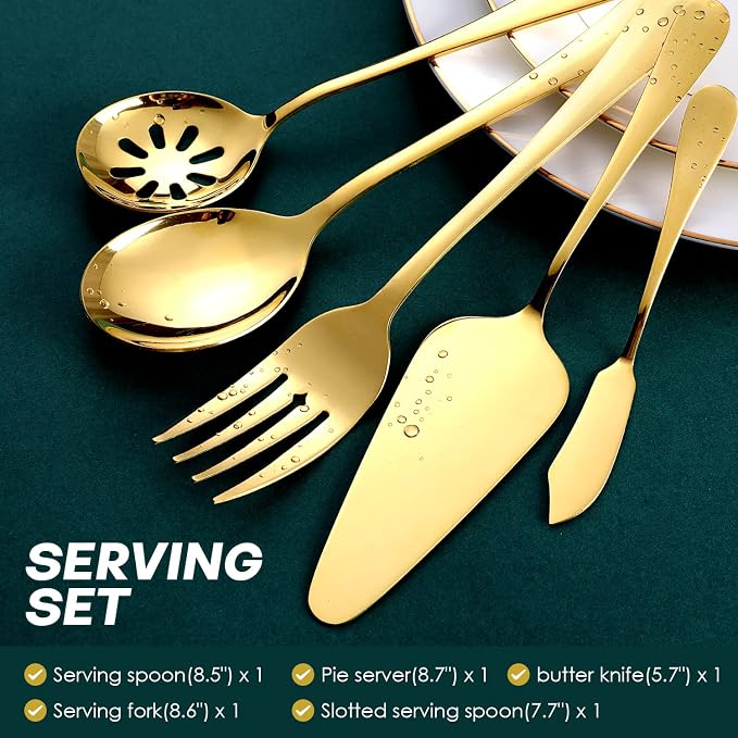 Gold Silverware Set for 8, OGORI 45-Piece Stainless Steel Flatware Set - Image 4