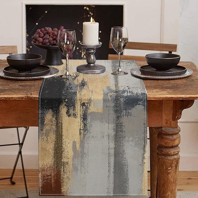 Emvency Table Runner, 13x72 Inch, Abstract Modern Gold | Textured Artistic by Emvency