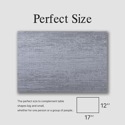 Placemats Set of 6 - Easy Clean Woven Vinyl Placemat for Dining Table, Indoor/Outdoor Place Mats, Washable PVC Table Mats（Gray）