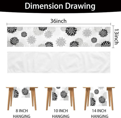 Dahlia Flower Table Runner 13x36 Inch Farmhouse Black Gray Runners Modern Table - Image 7