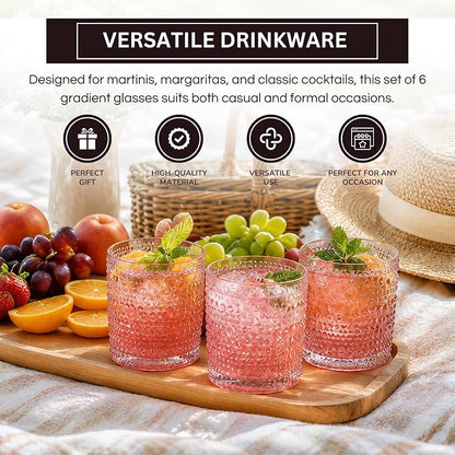 Khen Hobnail Beaded Highball Drinking Tumbler Glasses | Set of 6 | Pastel Pink - Image 4