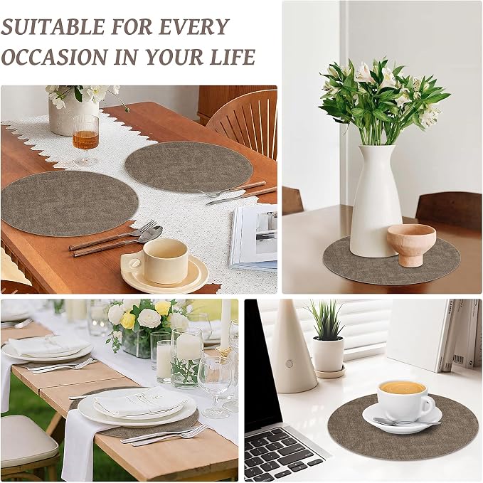 13" Round Placemats Set of 8, Reversible Faux Leather Heat Resistant Table Mats - Image 7