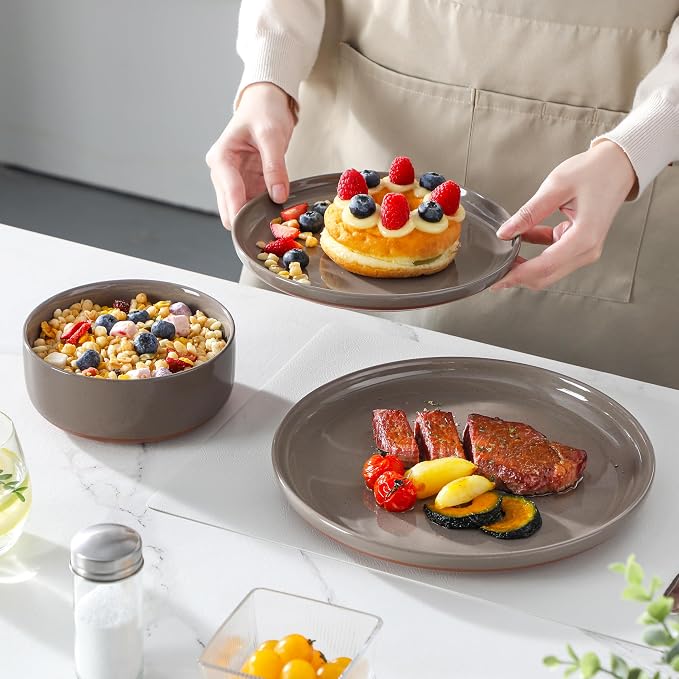 MALACASA Plates and Bowls Sets, 24 Pieces Modern Ceramic Dinnerware Set - Image 6