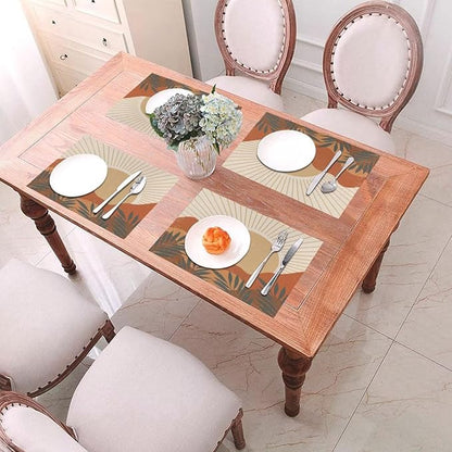 Mid Century Boho Sunset Placemats Vintage Farmhouse Abstract Plant Mountain Sunset Washable Place Mats 12x18Inch for Dining Kitchen Farmhouse Decor 4 PCS