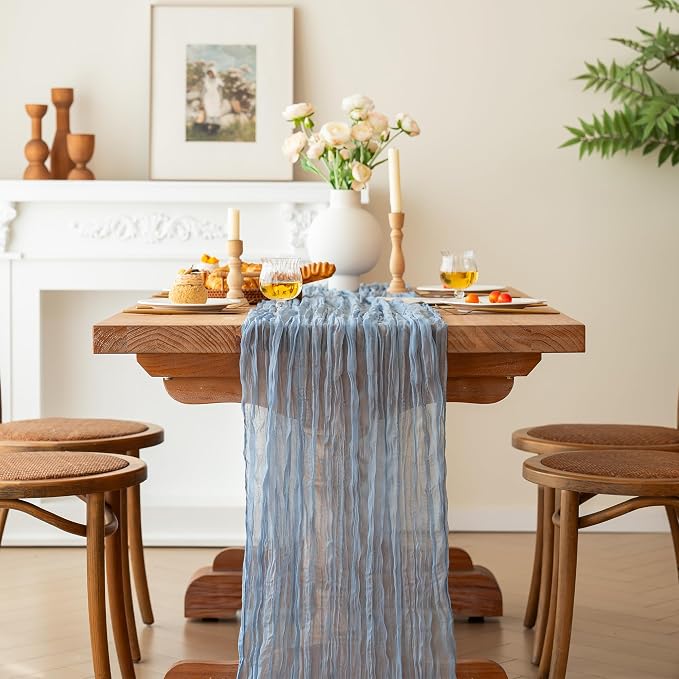 Dusty Blue Cheesecloth Table Runner Boy Baby Shower Decorations | 35x120 Inches - Image 4
