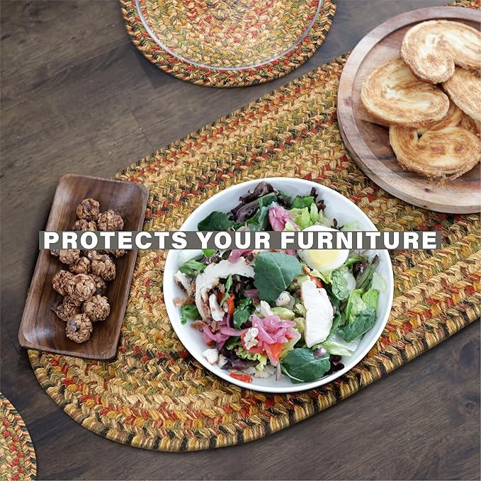 Homespice Kingston Jute Woven Placemats, Warm Country Decor, Set of 4, Multicolor 13x19 Rectangle Table Mats - Vibrant Colors, Durable, Easy to Clean and Protects Furniture