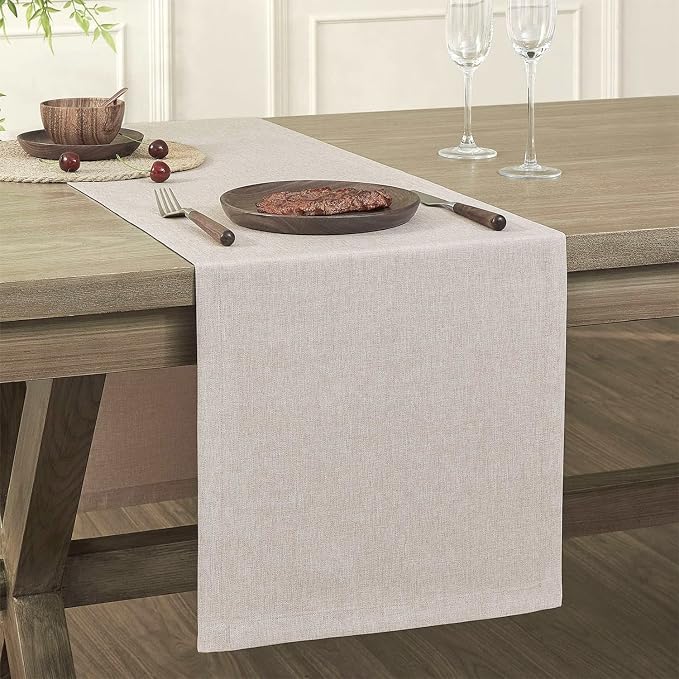 Basic Linen Style Table Runner, 14x60 Inch Light Tan | Mitered Corner Design by ZEEMARTONLINE