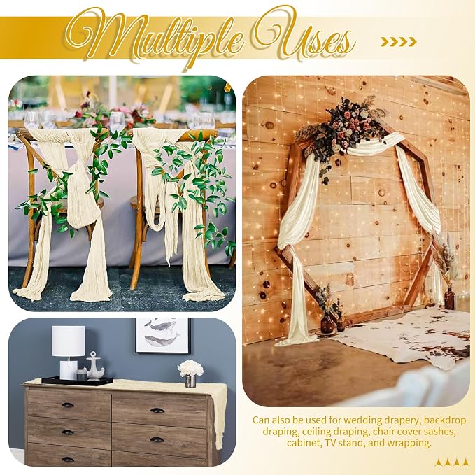 15 Pack Ivory Cheesecloth Table Runner Boho Gauze Wedding Decor | Rustic Sheer - Image 5
