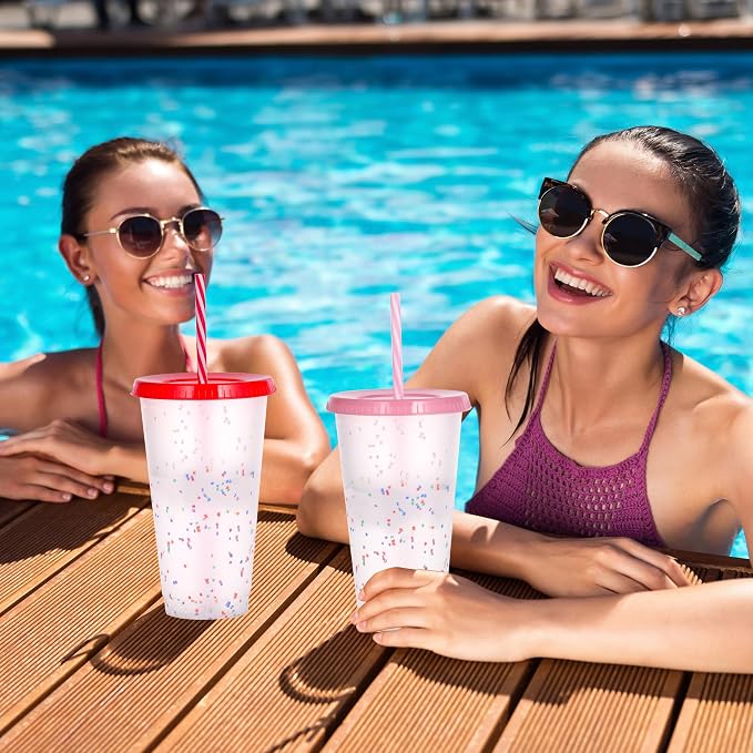 Color Changing Cups, 24 Pack 24oz Plastic Tumblers, Reusable Iced Coffee & - Image 3