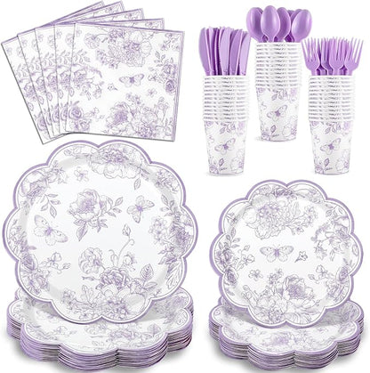 NatNarr 175 Pcs Purple Floral Party Supplies by NatNarr