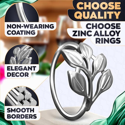 Silver Napkin Rings Set of 20, Decorative Leaf Design Metal Holders | Elegant - Image 3
