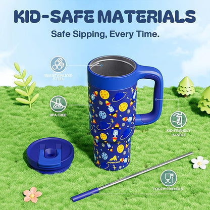 24 oz Stainless Steel Tumbler for Children: Durable Handle, Straw Gulp Lid - Image 5