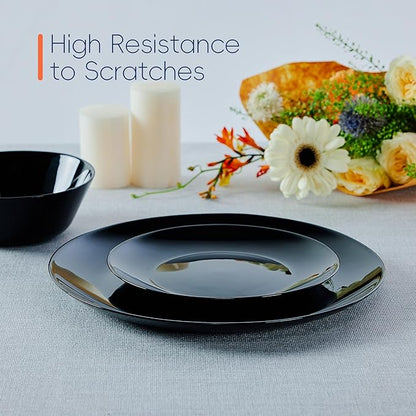 7.5 inch Appetizer Plate Set of 6, Lightweight Opal Glass Round Black Salad Plates for Dessert Kitchen, Dishwasher and Microwave Safe