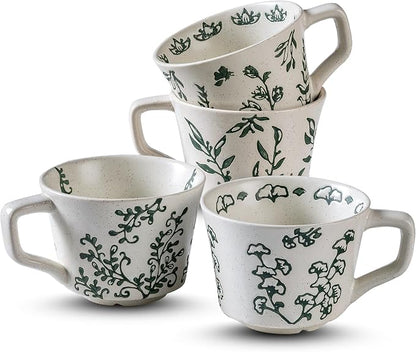 Ceramic Mugs 11 oz Set of 4, Unique Luxurious Stoneware Cups by Noevany