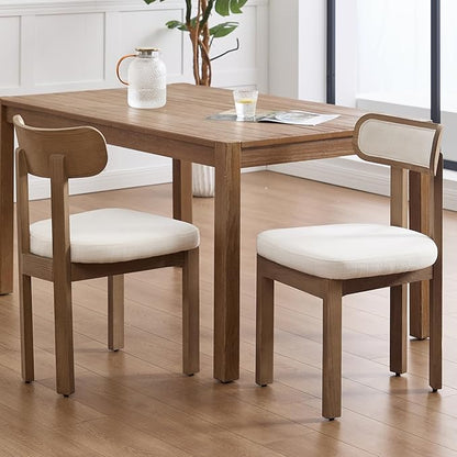 Beige Dining Chairs Set of 2, Mid Century Modern Linen Dining Room Chairs with Curved Back, Armless Kitchen Chairs for Living Room/Restaurant/Balcony/Bedroom/Home Desk/Task