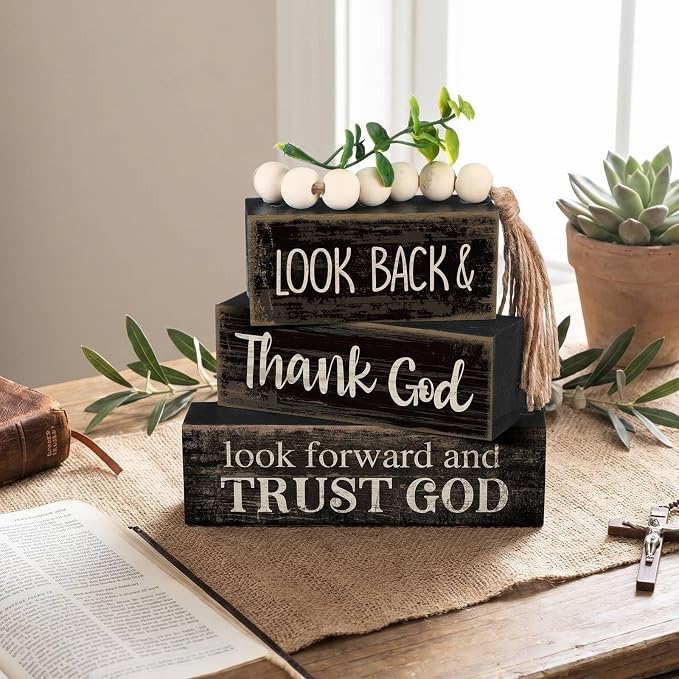 Moucuny 4 Pcs Farmhouse Table Decor Inspirational Wooden Signs Rustic - Image 7