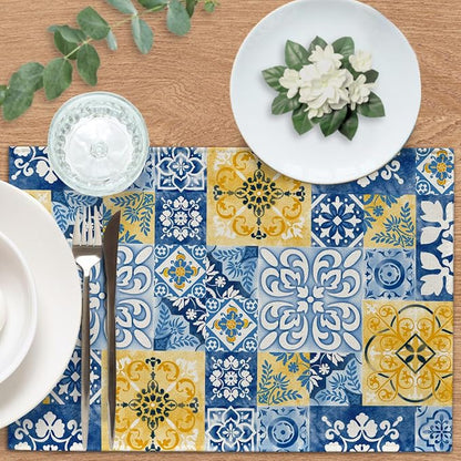 Moroccan Blue Ceramic Tile Placemats Set of 4 | Vintage Italian Amalfi Coast - Image 4