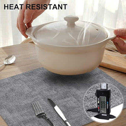 homing Faux Leather Heat Resistant Placemats 8 Packs, Waterproof Wipeable Dining PU Place Mats for Indoor & Outdoor, Easy to Clean, Smokey Grey
