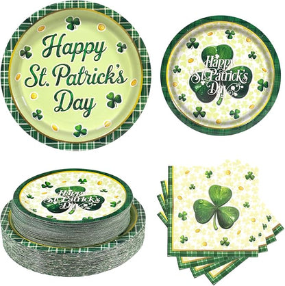 60pcs St.Patrick's Paper Plates and Napkins Party Supply, Serve 20 | Shamrock by BORAENDEY