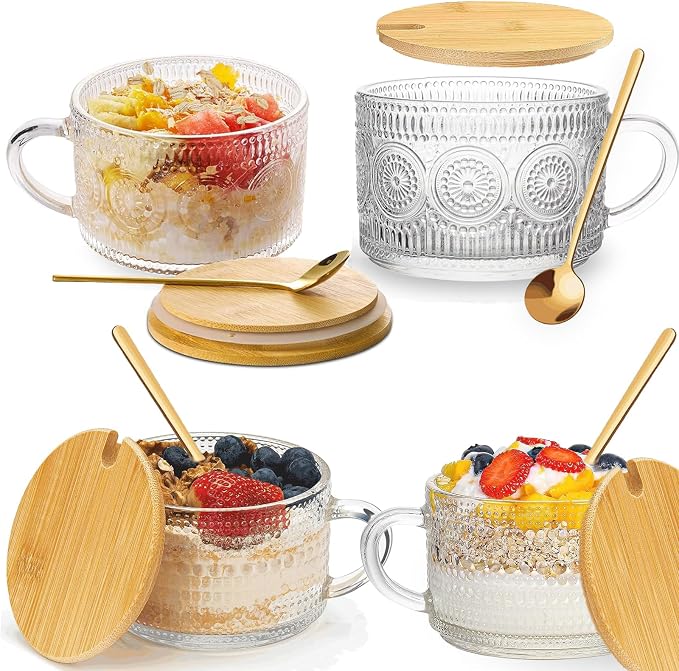14 Oz Vintage Coffee Mugs Set, Beverages & Oats by Jormey