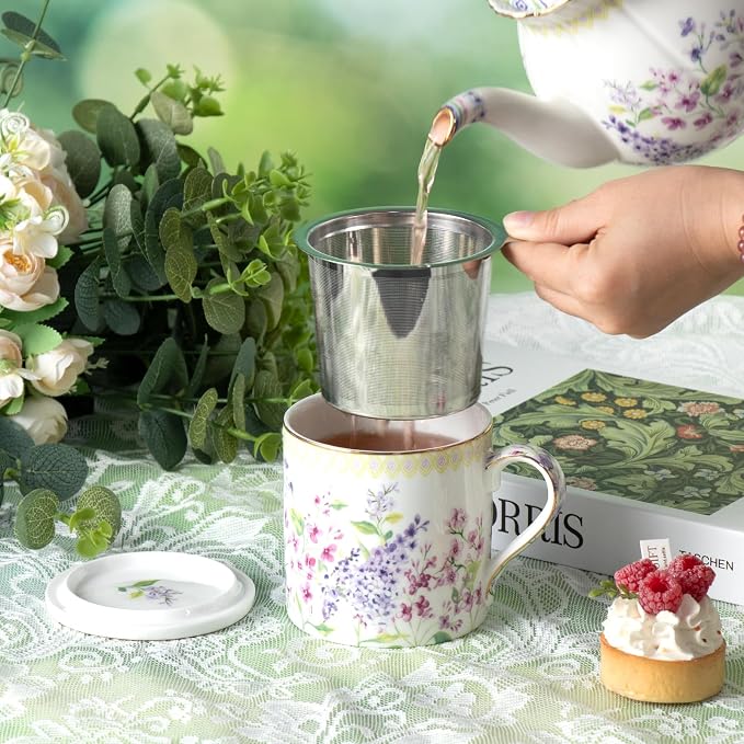 KAMMAK Bone China Coffee Mugs, 15oz Floral Tea Cups - Image 4