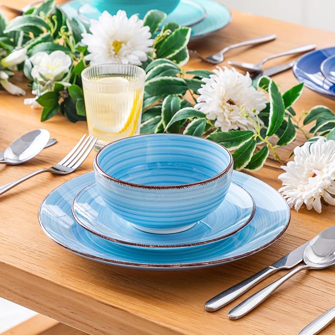 vancasso Bonita Plates and Bowls Set 18 Pieces Blue Stoneware Service - Image 3