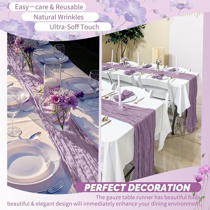 Showgeous 18 Pack Purple Cheesecloth Table Runner, 17 x 108 Inches | Boho - Image 6