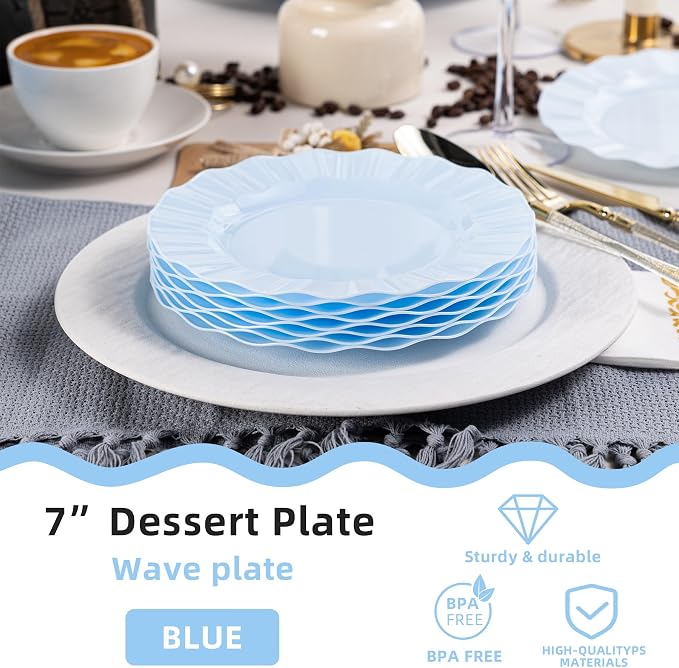 72 Pack Blue Plastic Plates, Thanksgiving - Image 2