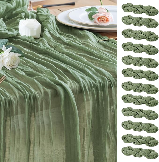 Cheesecloth Table Runner Sage Green 10FT Boho Gauze, 12 Pack | 120 Inch Cheese by Wokceer