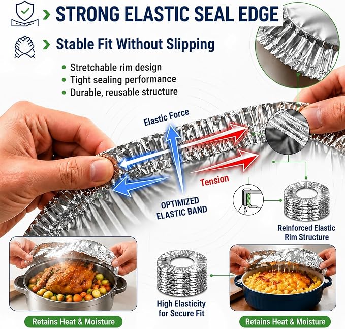 Reusable Aluminum Foil Food Covers Elastic Insulated Bowl Lids 10 Inches | - Image 3
