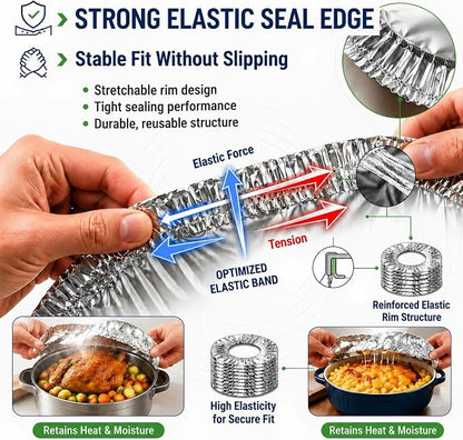 Reusable Aluminum Foil Food Covers Elastic Insulated Bowl Lids 10 Inches | - Image 3