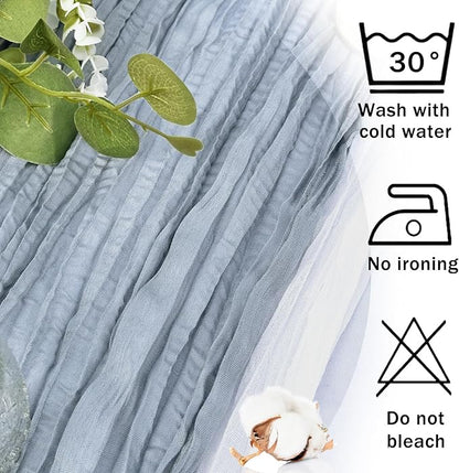 12 Pack Dusty Blue Cheesecloth Table Runner 22x120 Inch-Naturally Dyed Colors Sheer Gauze Cheese Cloth Wedding Table Runner,Rustic Boho Crinkle Fabric, Reception, Bridal Shower,Farmhouse Dining Decor