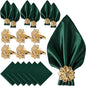 12 Pack Gold Napkin Rings and Cloth Napkins Set of 6, 17x17 Satin Cocktail by CROWNGUIDE