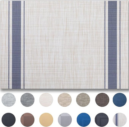 Placemats Set of 6 - Easy Clean Woven Vinyl Placemats for Dining Table, Indoor/Outdoor Place Mats, Washable PVC Table Mats（Blue Skyline）