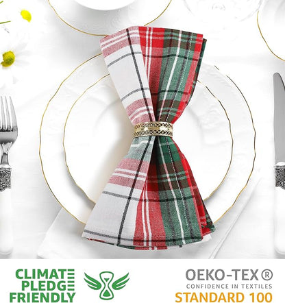 Urban Villa Cloth Napkins Set of 12 20x20 Inches 100% Cotton Napkins Cloth Washable Durable Reusable Absorbent Table Dinner Napkins Cloth for Christmas Hotel Lunch Restaurant Parties - Christ Checks