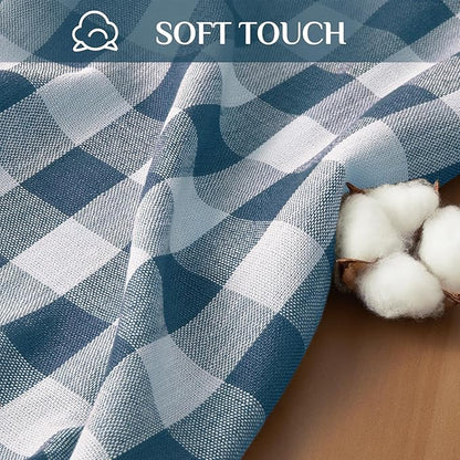 Softalker Checkered Tablecloth Rectangle, Outdoor Linen Cotton Gingham Table Cloth with Tassel, Heavy Duty Wrinkle Free Buffalo Plaid Table Cover for Kitchen Dining Home Party - 55 x 84 Inch, Navy