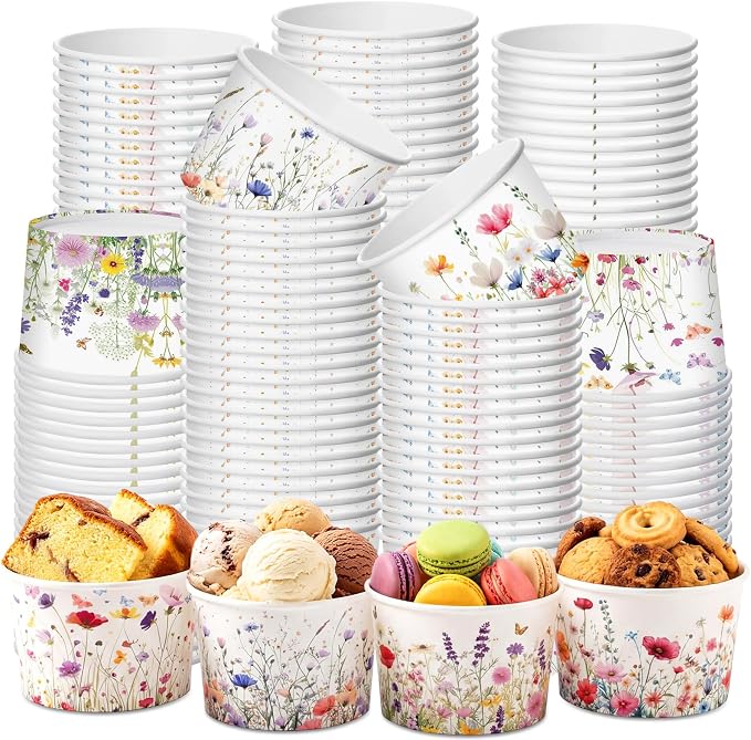 CHENGU 60 Pcs Wildflower Snack Cups 9 oz Flower Ice Cream Paper Bowls by CHENGU