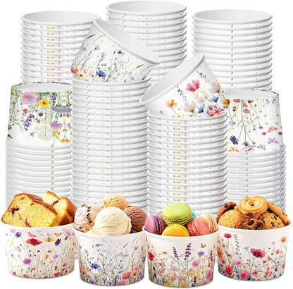 CHENGU 60 Pcs Wildflower Snack Cups 9 oz Flower Ice Cream Paper Bowls by CHENGU