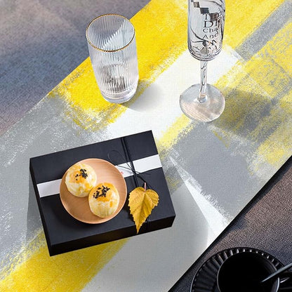 Mcalk Yellow Table Runner and Placemats Set of 6 Pieces, Modern Grey Placemats, Abstract Cloth Place Mats Indoor for Kitchen,Washable Linen Material for Dining Table