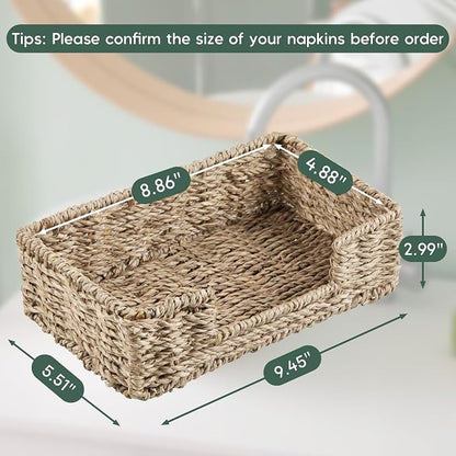 Napkin Holder for Bathroom, Woven Wicker Seagrass Guest Towel Holder Tray - Image 2