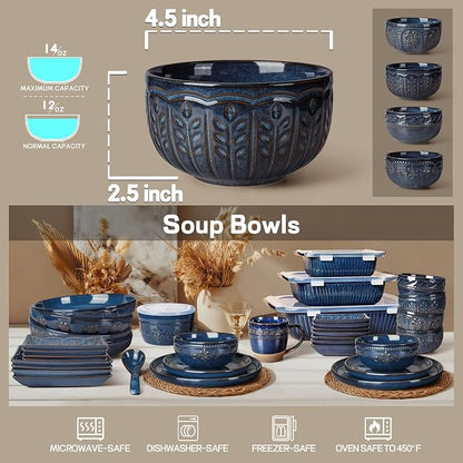 Small Bowls Set of 4, 12 oz Ceramic Embossment Dessert Bowls, Bowl - Image 2