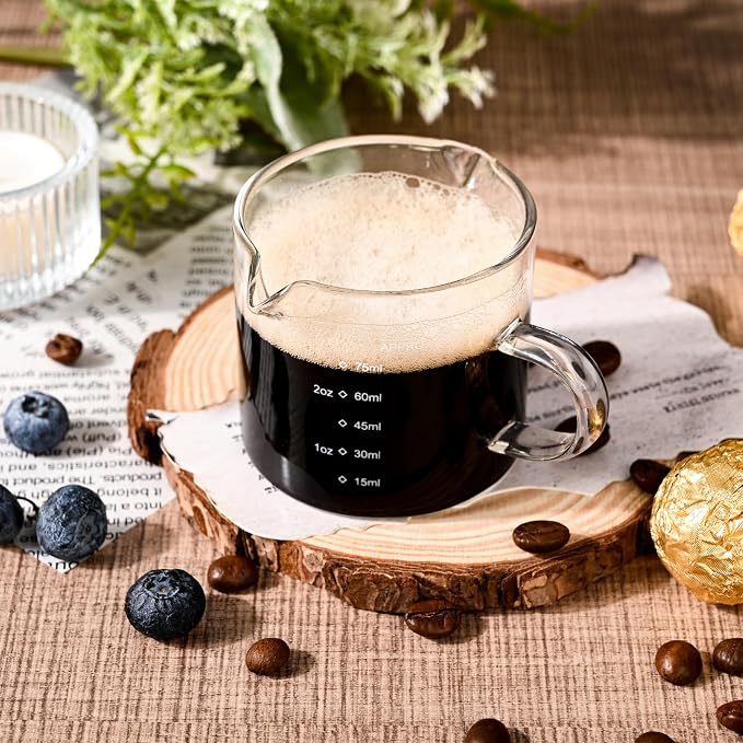 Espresso Double Spout Glass Coffee Cups - 75ML/2.5OZ Clear Borosilicate Glass - Image 6