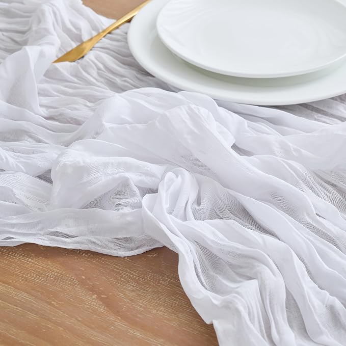 Asee'm 3pcs Ivory White Cheesecloth Table Runner Summer 10FT Gauze Rustic | - Image 4