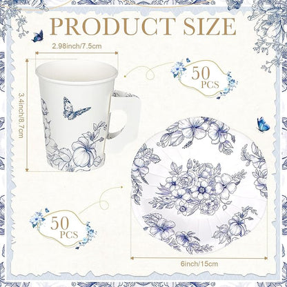 Tioncy 100 Pcs Tea Party Decorations Include 50 Pieces 9 oz Paper Tea Cups - Image 2