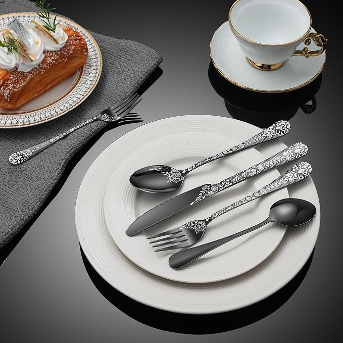 40 Piece Black Silverware Set, Stainless Steel Flatware Cutlery Set Service - Image 6