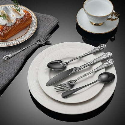 40 Piece Black Silverware Set, Stainless Steel Flatware Cutlery Set Service - Image 6