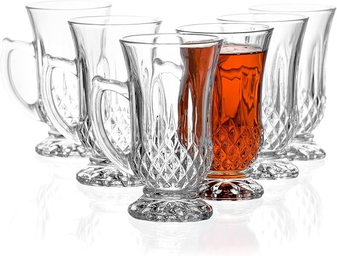 Red Co. 6-Pack Classic Clear Cut Glass 4.5 Oz Footed Turkish Tea Cups - Image 6