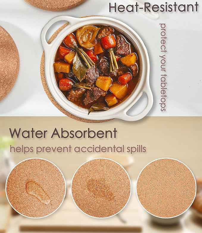Cork Trivets for Hot Dishes, Hot Pots and Pans, 8 Inch 8 Pcs | High Density - Image 6